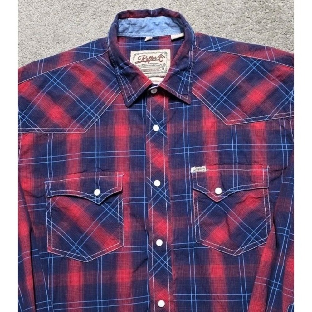 Rafter C Shirt Red Pro-Flex Performance Pearl Snap Western Mens L Blue Red Plaid - Picture 4 of 16